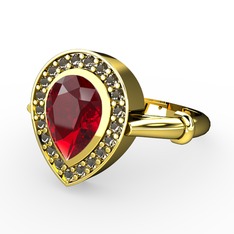 Garnet ve dumanlı kuvars 8 ayar altın yüzük
