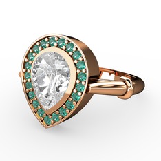 Swarovski ve yeşil kuvars 14 ayar rose altın yüzük