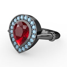 Garnet ve akuamarin 925 ayar siyah rodyum kaplama gümüş yüzük