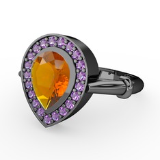 Esinti Yüzük - Sitrin ve ametist 925 ayar siyah rodyum kaplama gümüş yüzük #v78kdk