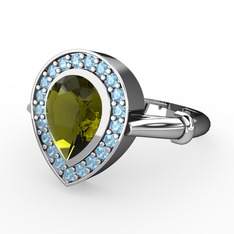Peridot ve akuamarin 14 ayar beyaz altın yüzük