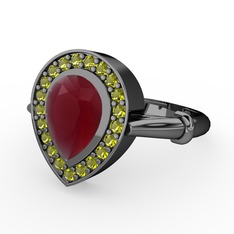 Esinti Yüzük - Kök yakut ve peridot 925 ayar siyah rodyum kaplama gümüş yüzük #wbgwne