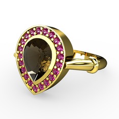 Esinti Yüzük - Dumanlı kuvars ve rodolit garnet 925 ayar altın kaplama gümüş yüzük #wg3his