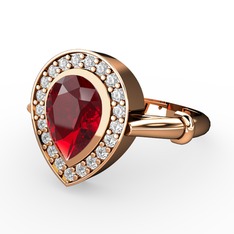 Garnet ve pırlanta 8 ayar rose altın yüzük (0.22 karat)