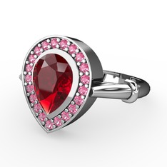 Garnet ve pembe kuvars 14 ayar beyaz altın yüzük