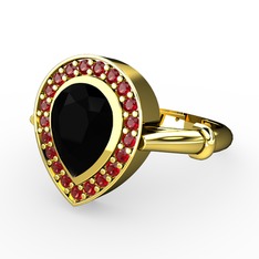 Esinti Yüzük - Siyah zirkon ve garnet 14 ayar altın yüzük #xcoujc
