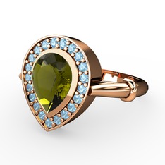Peridot ve akuamarin 18 ayar rose altın yüzük