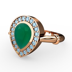 Esinti Yüzük - Kök zümrüt ve akuamarin 18 ayar rose altın yüzük #xkua1s