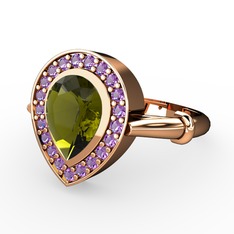 Peridot ve ametist 8 ayar rose altın yüzük