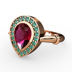 Rodolit garnet ve yeşil kuvars 925 ayar rose altın kaplama gümüş yüzük
