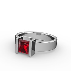 Garnet 8 ayar beyaz altın yüzük