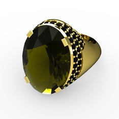 Peridot ve siyah zirkon 18 ayar altın yüzük