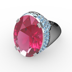 Melissa Yüzük - Pembe kuvars ve akuamarin 8 ayar beyaz altın yüzük #11c064u