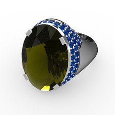 Peridot ve lab safir 14 ayar beyaz altın yüzük