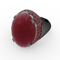 Melissa Yüzük - Kök yakut ve garnet 925 ayar siyah rodyum kaplama gümüş yüzük #12cf20j