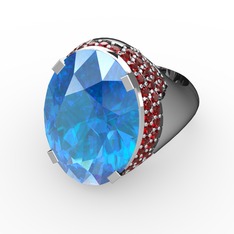 Melissa Yüzük - Akuamarin ve garnet 18 ayar beyaz altın yüzük #12p4nr2