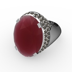 Kök yakut ve dumanlı kuvars 925 ayar gümüş yüzük