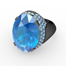 Melissa Yüzük - Akuamarin 925 ayar siyah rodyum kaplama gümüş yüzük #14g0j31
