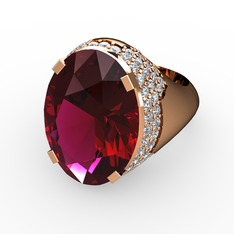 Rodolit garnet ve beyaz zirkon 925 ayar rose altın kaplama gümüş yüzük