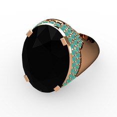 Melissa Yüzük - Siyah zirkon ve kök zümrüt 8 ayar rose altın yüzük #14u77hf