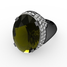 Melissa Yüzük - Peridot ve beyaz zirkon 925 ayar siyah rodyum kaplama gümüş yüzük #160n1fu