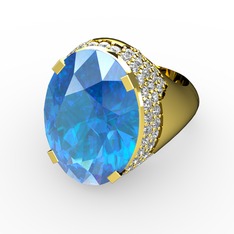 Akuamarin ve beyaz zirkon 14 ayar altın yüzük