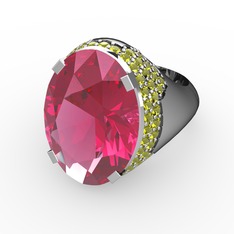 Melissa Yüzük - Pembe kuvars ve peridot 18 ayar beyaz altın yüzük #169z64c