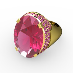 Pembe kuvars ve rodolit garnet 925 ayar altın kaplama gümüş yüzük