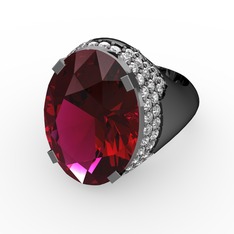 Rodolit garnet ve swarovski 925 ayar siyah rodyum kaplama gümüş yüzük