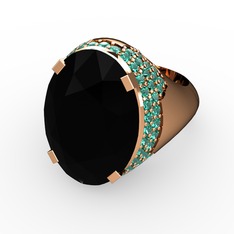 Siyah zirkon ve yeşil kuvars 925 ayar rose altın kaplama gümüş yüzük