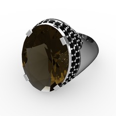 Melissa Yüzük - Dumanlı kuvars ve siyah zirkon 8 ayar beyaz altın yüzük #19hppc4