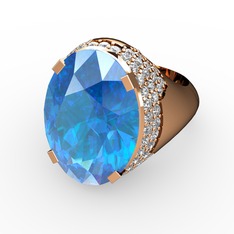 Melissa Yüzük - Akuamarin ve pırlanta 925 ayar rose altın kaplama gümüş yüzük (0.913 karat) #19jzmhi