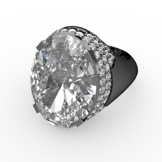 Beyaz zirkon ve swarovski 925 ayar siyah rodyum kaplama gümüş yüzük