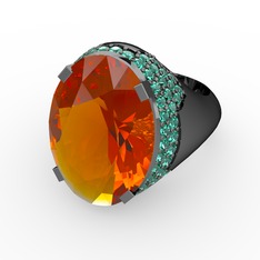 Melissa Yüzük - Sitrin ve yeşil kuvars 925 ayar siyah rodyum kaplama gümüş yüzük #1br41e