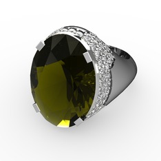 Peridot ve beyaz zirkon 18 ayar beyaz altın yüzük