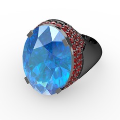 Akuamarin ve garnet 925 ayar siyah rodyum kaplama gümüş yüzük