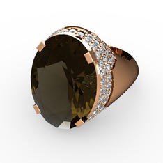 Melissa Yüzük - Dumanlı kuvars ve pırlanta 14 ayar rose altın yüzük (0.913 karat) #1e2f2a