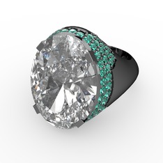 Beyaz zirkon ve yeşil kuvars 925 ayar siyah rodyum kaplama gümüş yüzük