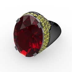 Garnet ve peridot 925 ayar siyah rodyum kaplama gümüş yüzük