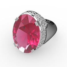 Pembe kuvars ve pırlanta 18 ayar beyaz altın yüzük (0.913 karat)