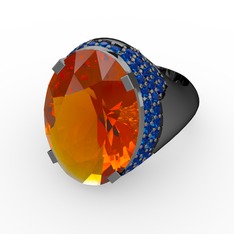 Melissa Yüzük - Sitrin ve lab safir 925 ayar siyah rodyum kaplama gümüş yüzük #1gry2by