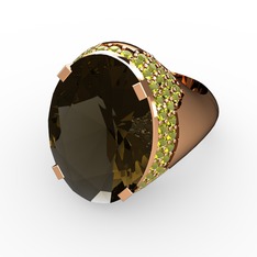 Dumanlı kuvars ve peridot 8 ayar rose altın yüzük