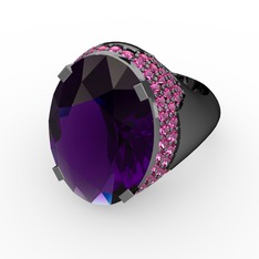 Melissa Yüzük - Ametist ve rodolit garnet 925 ayar siyah rodyum kaplama gümüş yüzük #1h7291i