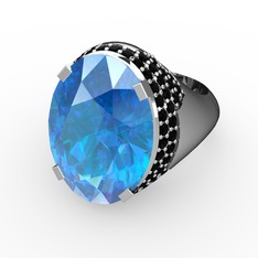 Melissa Yüzük - Akuamarin ve siyah zirkon 8 ayar beyaz altın yüzük #1ha8ozv