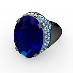 Melissa Yüzük - Lab safir ve akuamarin 925 ayar siyah rodyum kaplama gümüş yüzük #1i4zxyg