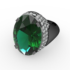 Melissa Yüzük - Yeşil kuvars ve swarovski 925 ayar siyah rodyum kaplama gümüş yüzük #1ia03dw