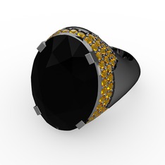 Melissa Yüzük - Siyah zirkon ve sitrin 925 ayar siyah rodyum kaplama gümüş yüzük #1j9kmtr