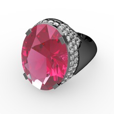 Melissa Yüzük - Pembe kuvars ve swarovski 925 ayar siyah rodyum kaplama gümüş yüzük #1juz2qt