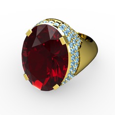 Garnet ve akuamarin 18 ayar altın yüzük