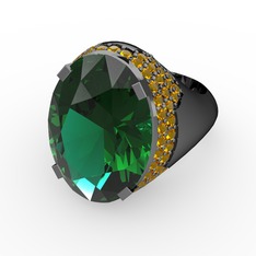 Melissa Yüzük - Yeşil kuvars ve sitrin 925 ayar siyah rodyum kaplama gümüş yüzük #1kdrblm